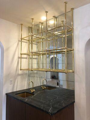 Brass Ball Shelf with glass shelves