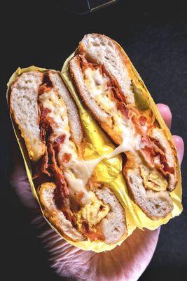 Bacon, Egg, and Cheese on a Jalapeno Bagel.