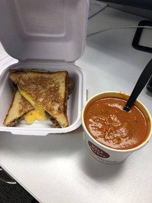 pretty good for $10.89. Medium chicken tomato orzo soup and grilled cheese sandwich with bacon