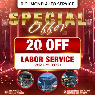 20% OFF Labor Service
Valid until 11/30