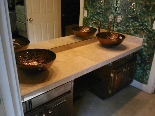 New marble vanity with custom sink bowls