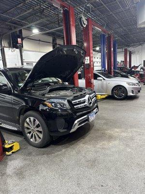 Mercedes getting worked on in Chicago auto repair