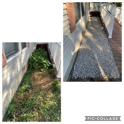 Plants remove and small rocks installed