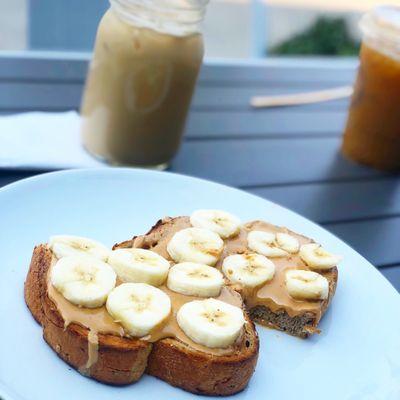 Peanut Butter Banana Toast, Honey Mint Latte