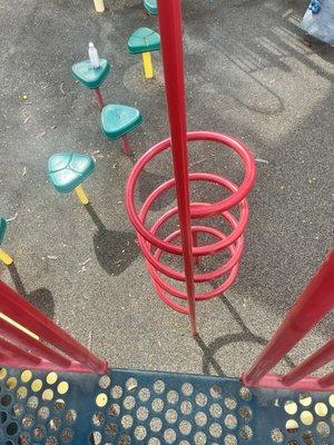 Just about the entire second story of the playground is wide open along the walls and in the center.