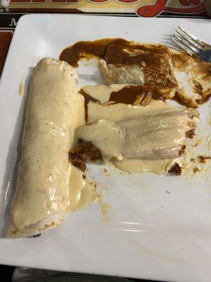 Tamale, cheese, enchilada, and beef burrito