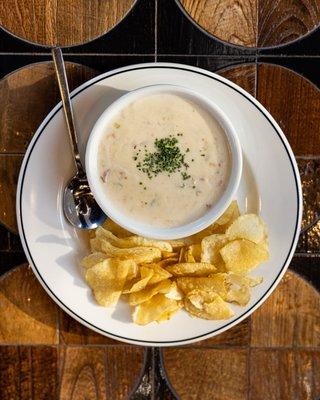 House-made clam chowder with our house-made potato chips. A lot of Bostoners are even impressed with our chowder!