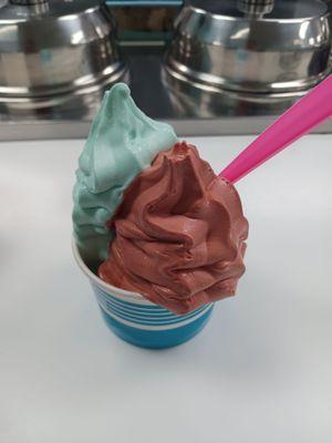 Red velvet and funfetti soft serve cup