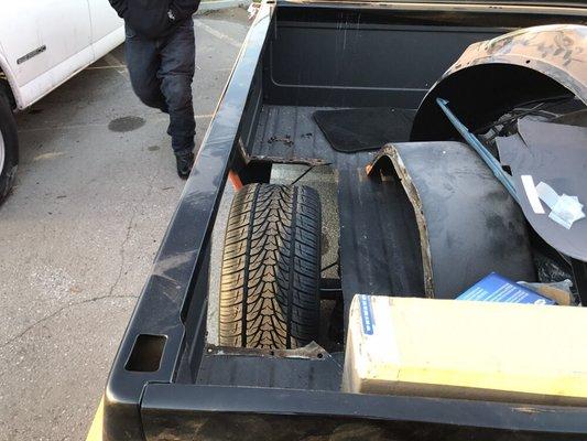 Truck bed modification to fit wider tires