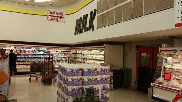 Milk next to bathrooms entrance