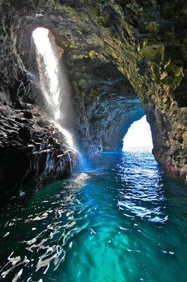 Beautiful waterfall in the Double Door Sea Cave!