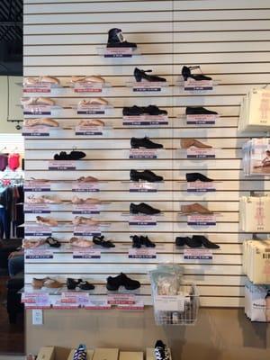 Full wall of dancing shoes, way more choices than the sporting goods stores!