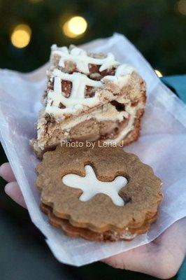 Gingerbread Brown Buttercream Cookie Sandwich (~$3) and slice of Piecaken (~$4, apple pie baked inside spice cake)