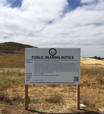 Riverside County public hearing notice sign