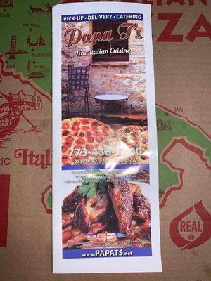 Front of takeout menu