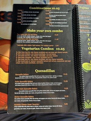 Combinations, make your own combo, vegetarian combos, quesadillas