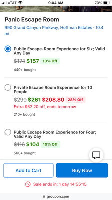 Groupon I purchased, valid for 4 is the one I chose