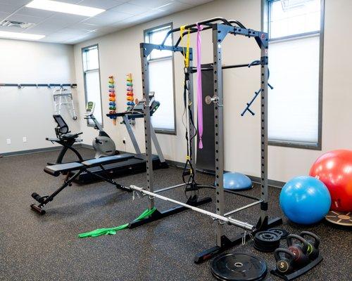 A large gym space allows for treatment "off the table" to mimic real life movements that will help you get back to doing the stuff you love!