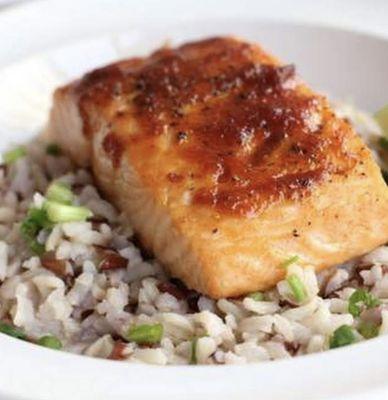 Grilled salmon filet over wild rice