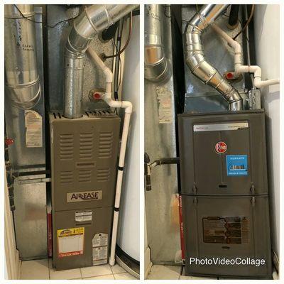 Installation done in Lakeview area. This 18yr old Furnace gave out and was replaced with a new two stage variable speed RHEEM furnace.