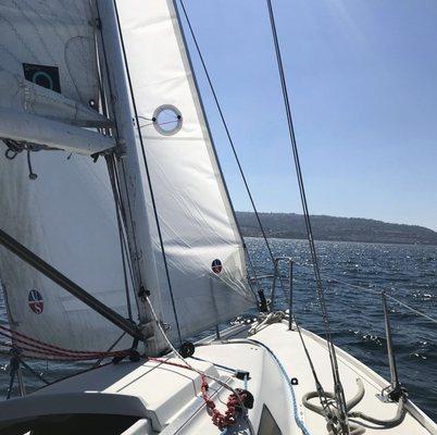 Sailing out of the Redondo marina.