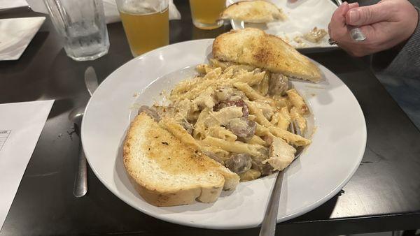 Diablo pasta with chicken and sausage.