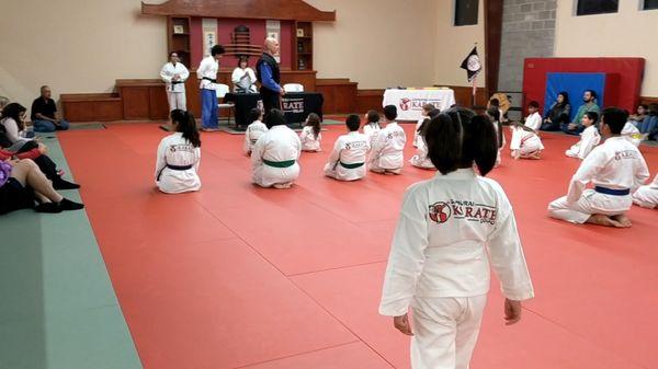 The Houston karate dojo was hosting a belt testing for qualifying students.