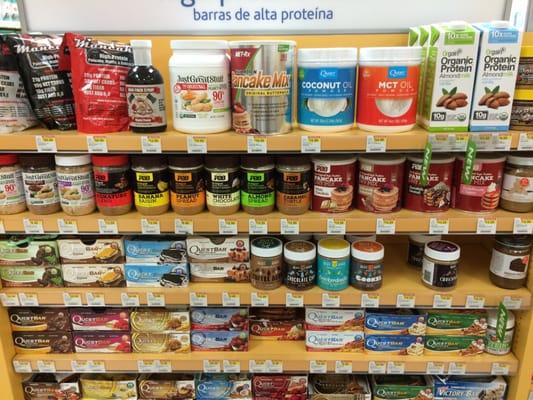 Variety of quest bars and high protein nut butters