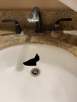 Broken sink that needed replacement as well as corroded and build up on faucets!