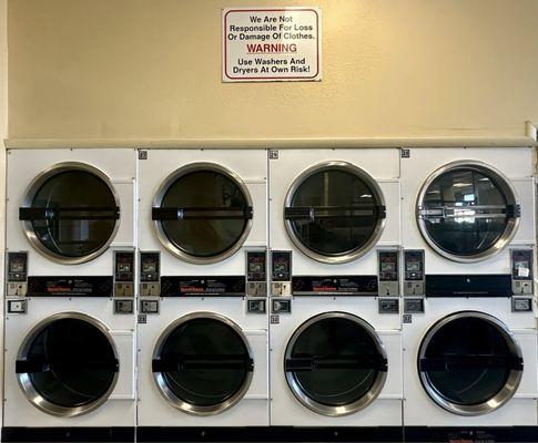 Regular (in picture) and heavy duty dryers on both ends of the business