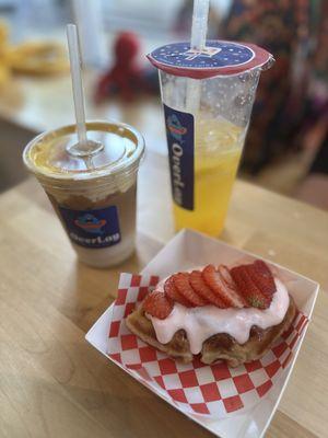 Crème brûlée latte, ex's last word lemonade and a strawberry crème croffle