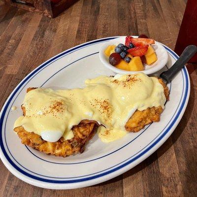 Red Neck Benedict-the potato pancakes are fire!