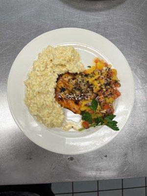 Steelhead salmon with orange risotto