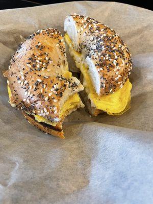 Sausage egg and cheese bagel sandwich