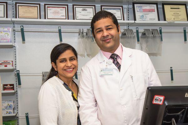 Dr. Rahul Gandhi and wife Neha at McKinneyCare Pharmacy and Compounding.  Professional service ... great people!