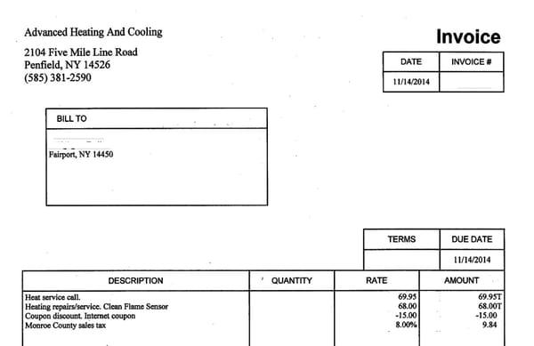 $140+ for a 20 minute service call to clean a flame sensor on an 8 year old furnace w/ an LED diagnostic error code!