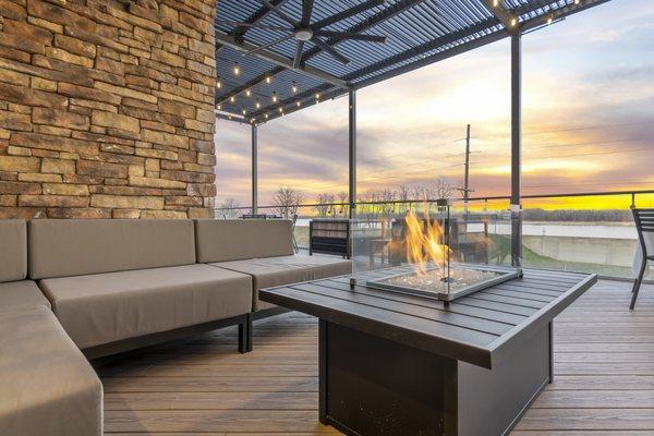 One-of-a-kind outdoor seating area with fire pits.