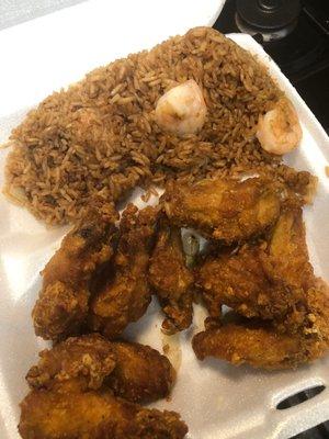 Regular wings with shrimp fried rice