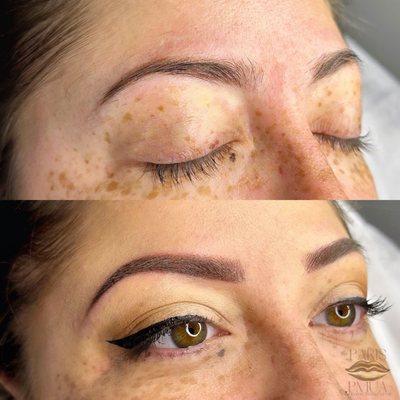 Before and after powder brows