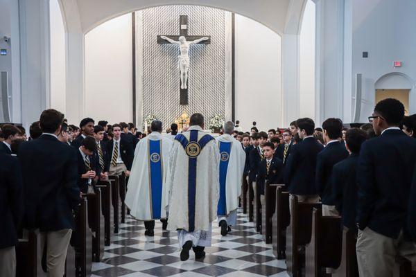 Jesuit Fathers process during the Our Lady of Belen Mass on January 22, 2024, in the Our Lady of Belen Chapel.