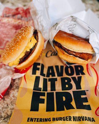 Big cheeseburger / $2.89 + Hand-breaded chicken sandwich / $6.19