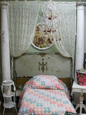 antique bed with original paint and applique