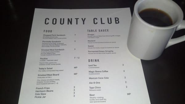 Magic Beans coffee is on the menu at County Club restaurant. Delicious food!