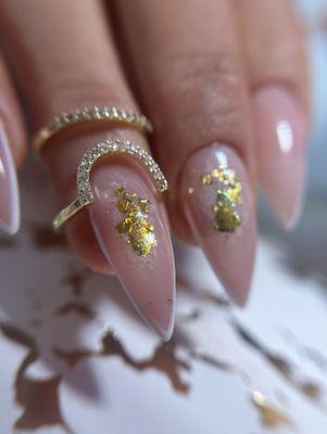 Gold flake gelx nail set with white ouline