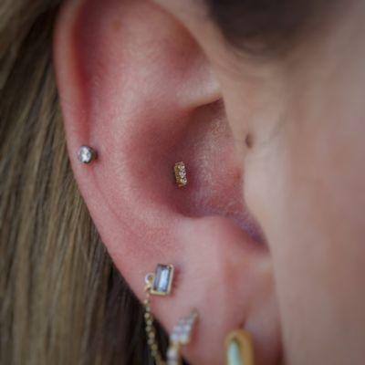 Conch Piercing with 14k Yellow Gold & Zirconia