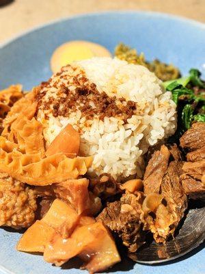 Braided beef, tendon, and tripe on rice