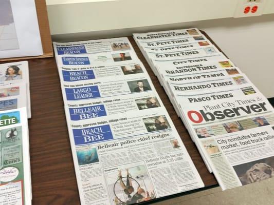 Sampling of the newspapers printed at this facility