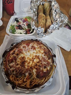 Eggplant Parm dinner! A ton of food for $13