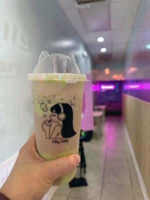 Lavender milk tea with pandas foam cap