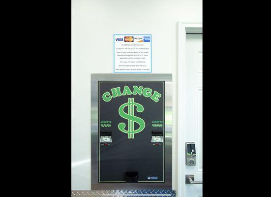 Our Change machine accepts 1's, 5's, 10's, & 20's for your convenience!